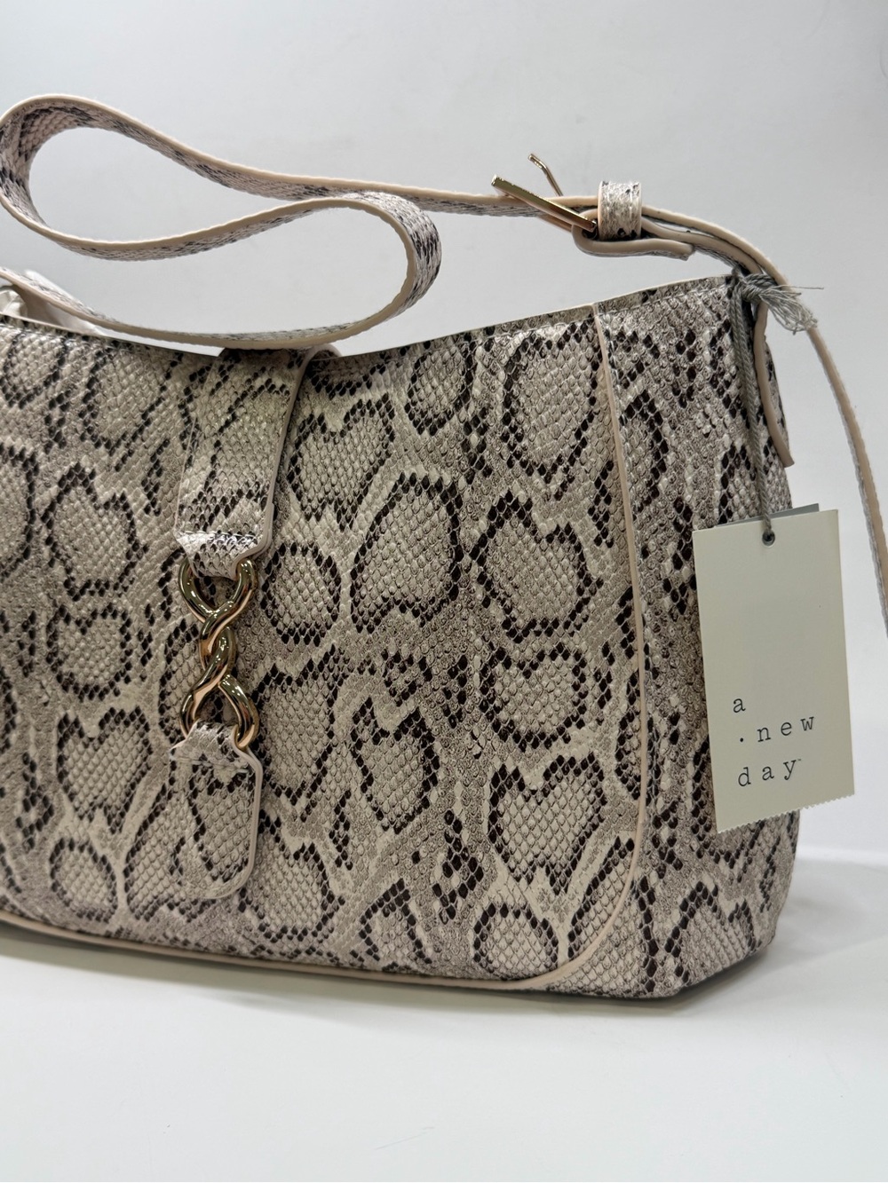 A New Day Shoulder Bag Beige Brown Animal Print Adjustable Strap Purse NWT